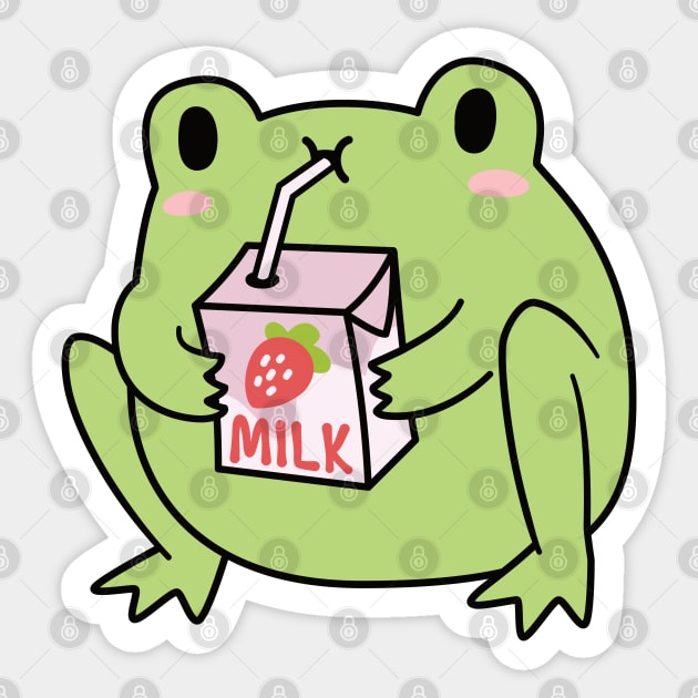 Cute Strawberry Milk Frog Sticker by ElectricFangs